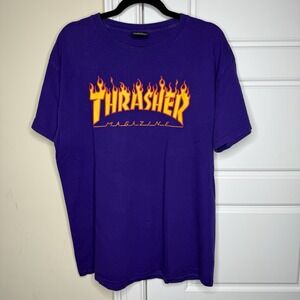 Thrasher Magazine T-Shirt Men's Medium Purple Graphic Tee Short Sleeve Skater